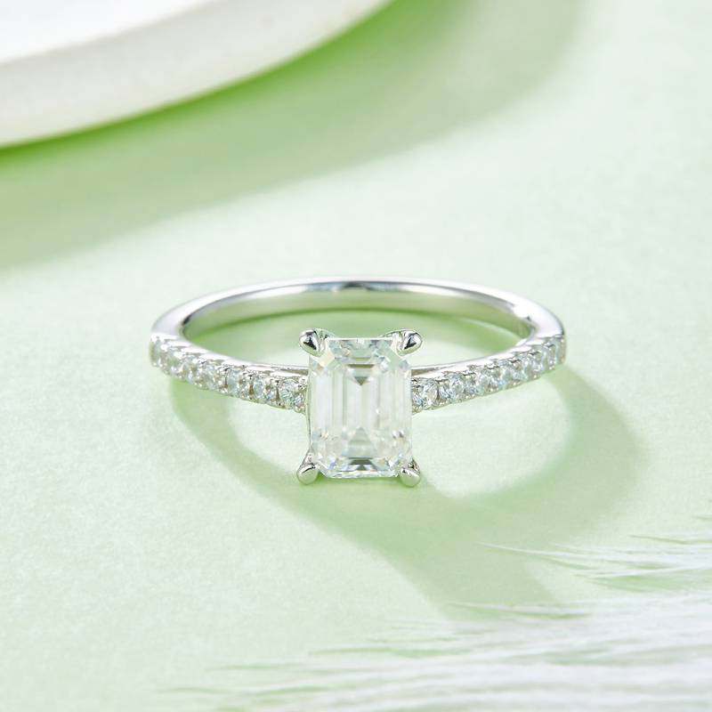 微镶长方形S925银镀白金MoissaniteWomen's Ring1.0ctD级